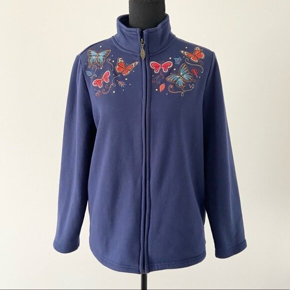 Tradition Floral Butterfly  Embroidered Full Zip Up Fleece Sweatshirt - Picture 1 of 16